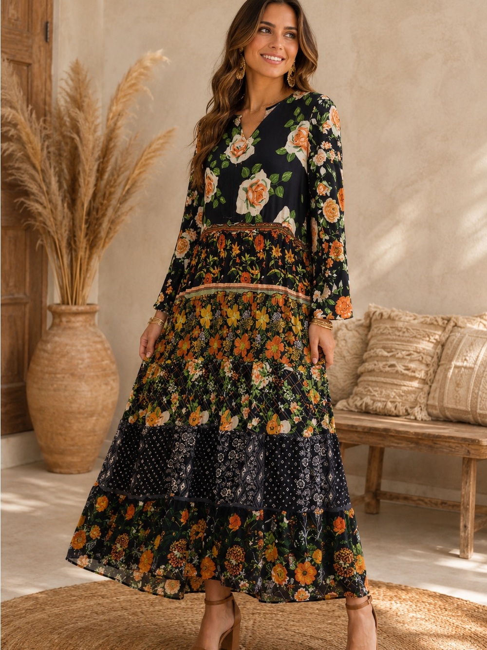 Kaktus Floral Tiered Maxi Dress (121233) 🌼